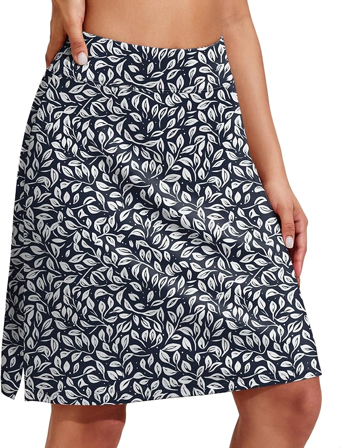COOrun Women's 20" Knee Length Skirts High Waisted Golf Skorts with Pockets | Soft, Quick Dry, Split Hem, Built-in Shorts, A-line, Modest Skirts, for Golf Athletic Tennis Work Casual