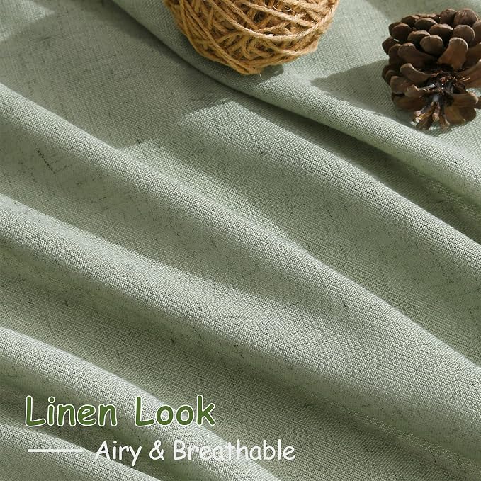 Nanspring Light Sage Linen Curtains 100 Inches Long for Living Room 2 Panels Set Extra Long Back Tab Modern Curtain Semi Sheer Light Filtering Drapes Floor to Ceiling for Large Windows 52x100