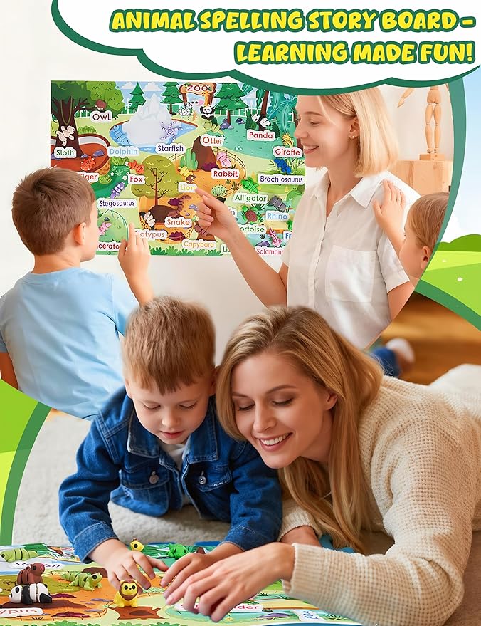 SHUWND MINI 3D Printed Zoo Animals Felt Story Board Set, 25Pcs Jungle Animals Toys, Thicker Flannel Board, Preschool Learning Toy, Interactive Storytelling Teaching 3D Printed Toys Play Activity Kits