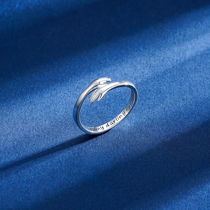 Yesteel Valentines Gifts for Kids Teen Girls - S925 Sterling Silver Hug Ring for Teen Girls Women, Adjustable Ring Jewelry Mothers Day Birthday Gifts for Daughters Mom Sister Wife Friends Grandma
