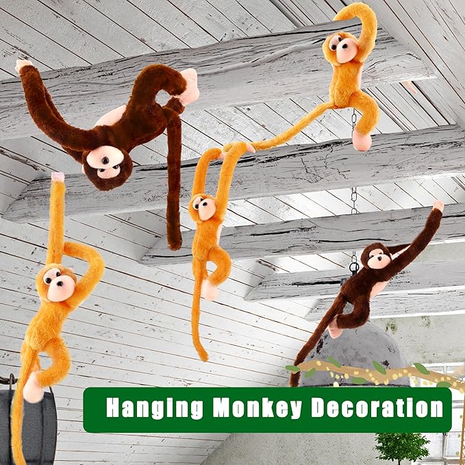 8 Pcs Hanging Monkey Stuffed Animal Toys Plush Monkey Toy Cute Soft Lifelike Monkey Plush Toys for Jungle Forest Animal Theme Party Favors Birthday Gift, 24 Inch (Color Set 1)