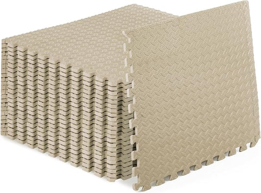 ProsourceFit Exercise Puzzle Mat 1/2-inch, EVA Interlocking Foam Floor Tiles for Home Gym, Workout Equipment, Kids Play Areas, Beige, 96 Sq Ft - 24 Tiles