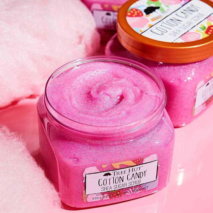 Tree Hut Cotton Candy Shea Sugar Scrub, Exfoliating, Hydrating & Moisturizing Body Scrub with Shea Butter & Nourishing Essential Oils, Smooth & Soften Skin, 18 oz