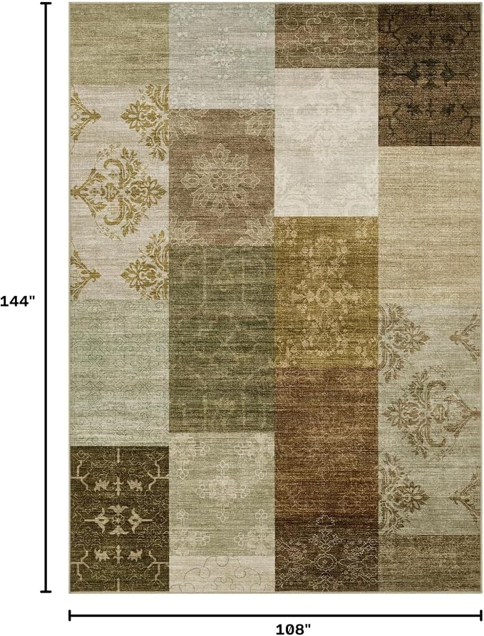 UERMEI 9x12 Area Rug for Living Room - Washable Neutral Modern Abstract Carpet, Non-Slip Soft Large Indoor Floor Rugs for Bedroom Home Office & Under Dining Table Decor, Brown/Green