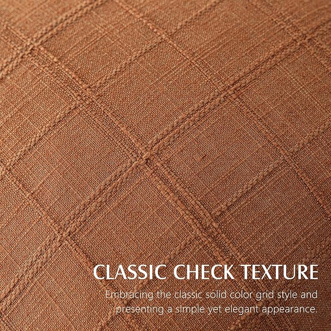 Foindtower Set of 2 Decorative Linen Check Throw Pillow Covers Neutral Farmhouse Vintage Cushion Covers Cozy Modern Boho Home Decor for Sofa Chair Couch Bedroom Living Room,14×36 Inch,Orange