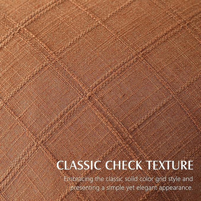 Foindtower Set of 2 Decorative Linen Check Throw Pillow Covers Neutral Farmhouse Lumbar Cushion Covers Modern Boho Home Decor for Sofa Chair Couch Bedroom Living Room,12×24 Inch,Orange