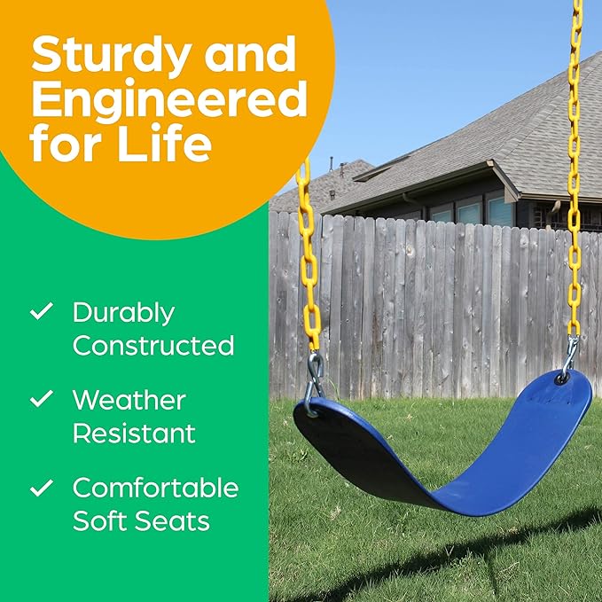 Jungle Gym Kingdom Swing for Outdoor Swing Set - Swing Seat Replacement Kit with Heavy Duty Chains - Backyard Swingset Playground Accessories for Kids - Blue, 1 Pack