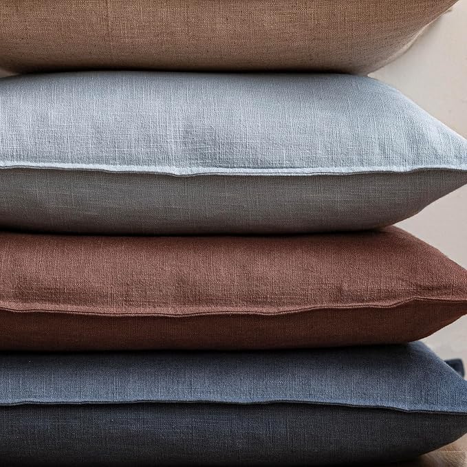 Foindtower Pack of 2, Decorative Linen Solid Throw Pillow Covers Soft Accent Euro Cushion Case Boho Farmhouse Pillowcase for Chair Couch Sofa Bedroom Living Room Home Decor 24 x 24 Inch Sky Blue