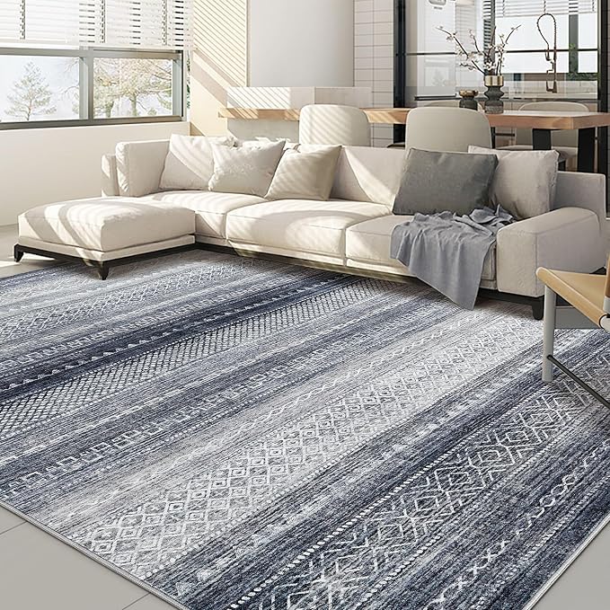 Nakagishi Boho 8x10 Area Rug Living Room Rugs Machine Washable Blue | Soft, Pet & Kid Friendly, Carpet for Living Room/Bedroom/Office/Kitchen/Nursery, Daily Home Decor Stain Resistant Moroccan