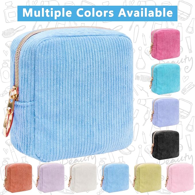 Period Bag for Girls, Corduroy Sanitary Napkin Storage Bag, Period Pouch & Tampon Holder, Feminine Care Organizer, Blue