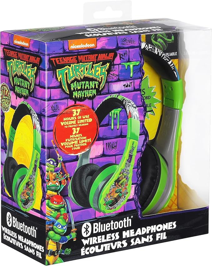 eKids Bluetooth Headphones for Kids, Wireless Headphones with Microphone, Includes Aux Cord (Ninja Turtles)