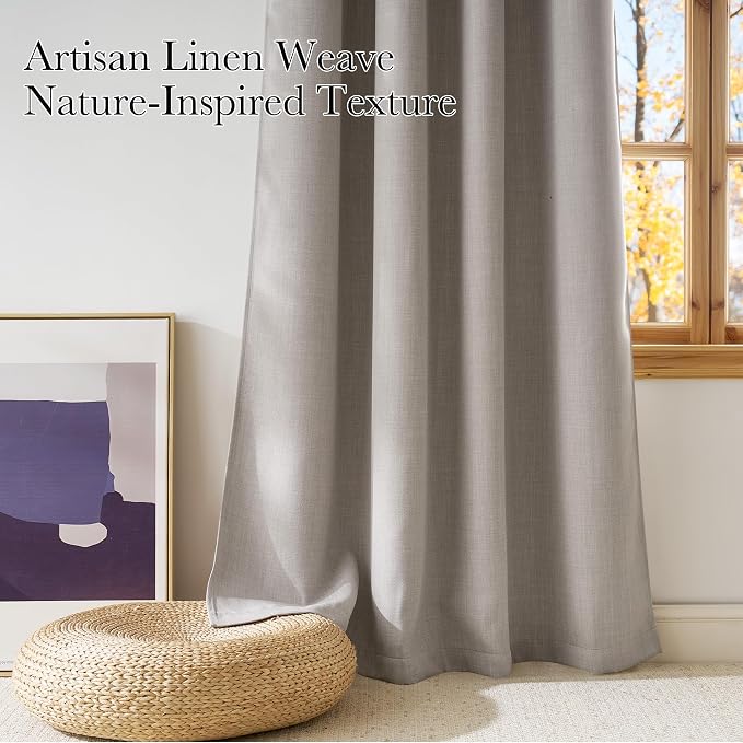 NICETOWN Faux Linen Angora Blackout Curtains 84 inches Long for Living Room - Privacy Panels for Bedroom, Modern Farmhouse Style Easy Care Grommet Top, 2 Panels, W52 by L84