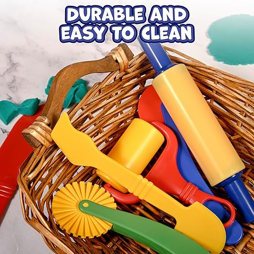 READY 2 LEARN Dough Tools | Set of 6 | Play dough Accessories | Roll, Cut, Mold and Flatten | Chunky Art Supplies for Toddler Crafts