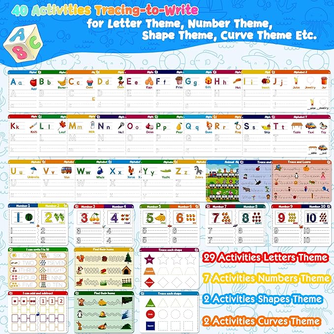 RichBoy Dry Erase Workbooks, Activity Books with Tracing, Coloring, Drawing and More, All-in-one Reusable Handwriting Practice, Preschool Learning Activities, Educational Toys for Kids Ages 3-5