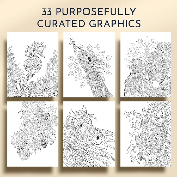 Animal Coloring Book for Adults with 31 Stunning Illustrations of Animals and Nature – Mindfulness Coloring Book for Adults Relaxation – Stress Relief Gifts for Women & Men, Tear-Out Pages