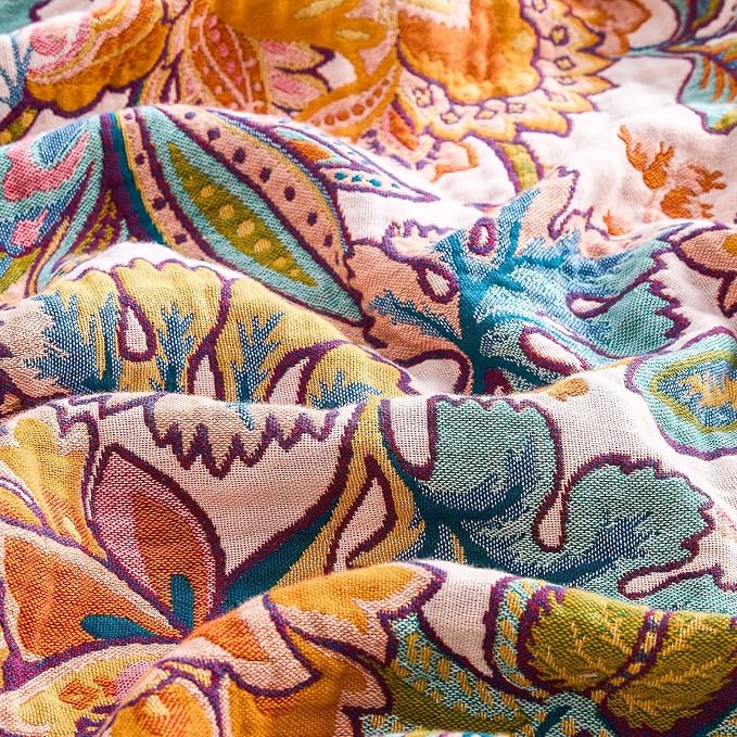 XIBLC Boho Throw Blanket for Bed, 100% Cotton Soft Rustic Quilt Fall Blanket, 50"x60" Floral Printed Farmhouse Decor Bed Blankets, All Season Rustic Reversible Bohemian Throw Quilt
