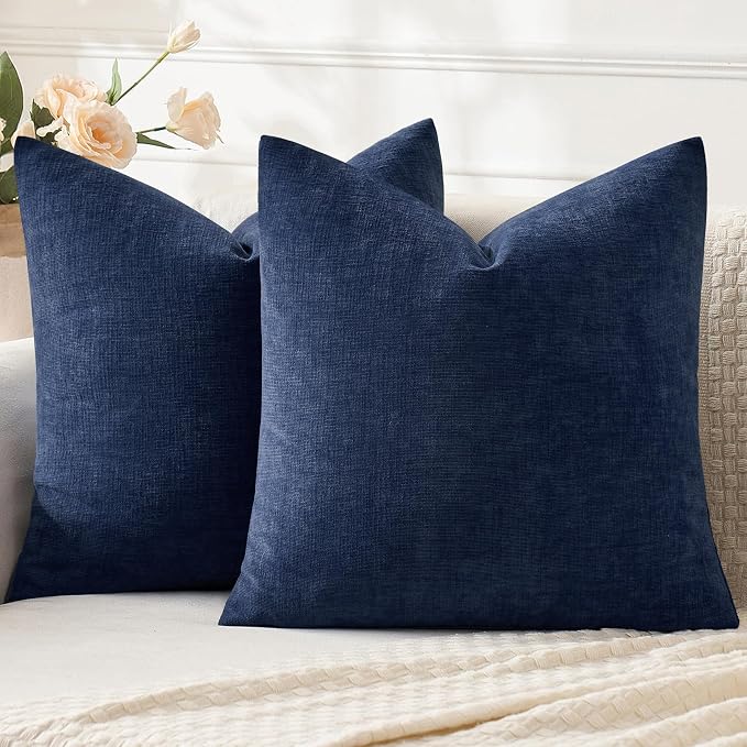 MIULEE Navy Chenille Couch Throw Pillow Covers, 20x20 | Set of 2, Soft Coastal Home Decor, Modern Farmhouse Decorative Pillowcases for Sofa Living Room Bed