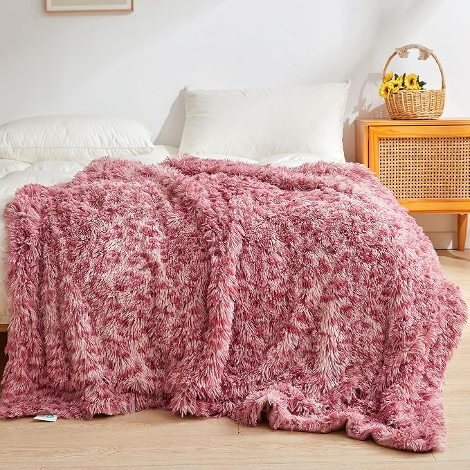 XeGe Luxury Faux Fur Leopard Print Throw Blanket, Soft Cheetah Print Fluffy Bed Blanket, Shaggy Plush Decorative Couch Blanket, Cute Furry Animal Print Fuzzy Blanket for Sofa Bed Couch, Pink, 60x80