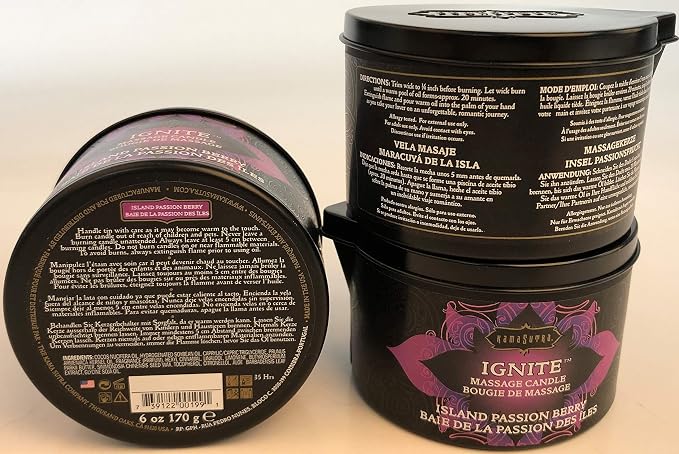 KAMA SUTRA Ignite Massage Candle - Coconut Oil and Soy Based - Island Passion Berry, 6 oz Candle Melts into a Warm Massage Oil, Couples Massage, Pour Spout Massage Candle