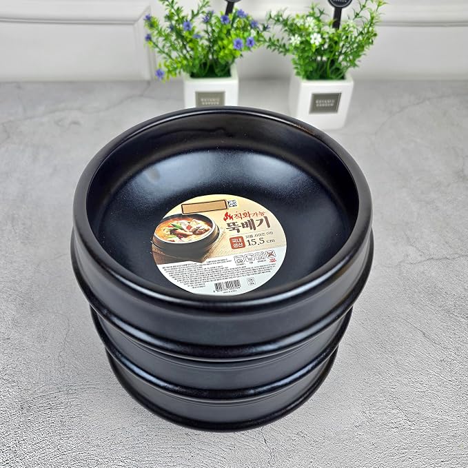 Korean Hot Pot Ttukbaegi 7 Inch Dolsot Clay Cooking Bowl, Direct Fire Safe Ceramic Casserole for Soup, Rice, Noodles, Microwave & Dishwasher Safe Stoneware Stew Pot, Made in Korea, 2.6 Inch Height