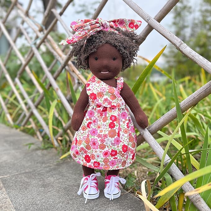 Handmade Birthday Present for Girl Black Doll Waldorf Collect Rag Doll with Exquisite Box-Dezi 12"