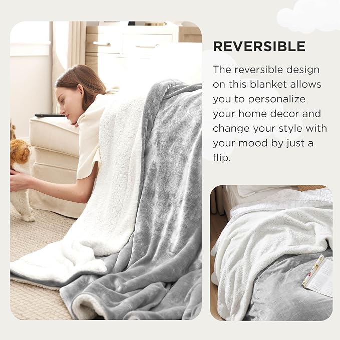 Bedsure GentleSoft Sherpa Fleece Cal King Blankets for Bed, Non-Heated, Thick and Warm Oversized Throw for Women and Men, Soft Fuzzy Plush Large Blanket for Winter, Light Grey, 112x98 Inches