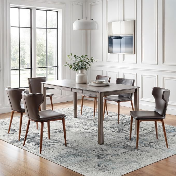 Soalmost Abstract Area Rug 6x9 for Living Room Washable Rugs Gray/Blue | Non-Slip Low-Pile Carpet for Dining Bedroom, Foldable Thin Vintage Stain Resistant Floor Mat Under Table Home Office Nursery