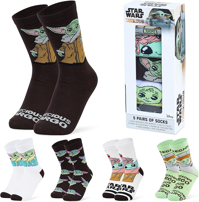 Disney Stitch Socks Gifts for Women Teens, US Size 4-9, Baby Yoda Pack of 5 Fuzzy Casual Crew Socks for Home Sleep Winter