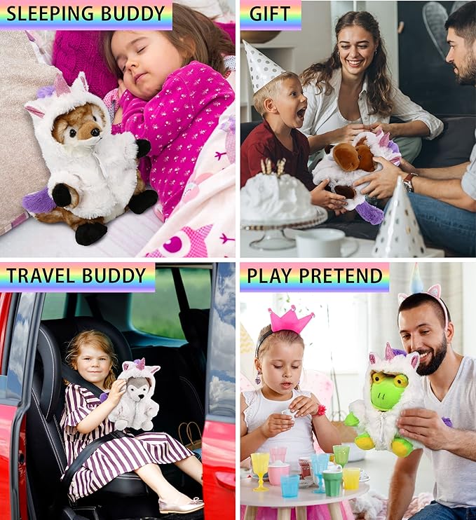 DolliBu Unicorn Dress Up Set for Plush Animal Doll Set - White Unicorn Teddy Bear Costume Accessory, Cute Stuffed Animal Clothes, Perfect Unicorn Teddy Bear Hoodie Plush Toy Clothes for Dolls - Small