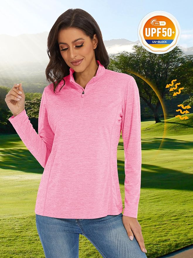 MAGCOMSEN Women's UPF 50+ Sun Shirts Long Sleeve 1/4 Zip Pullover Quick Dry Workout Hiking Tops Running Athletic Shirts
