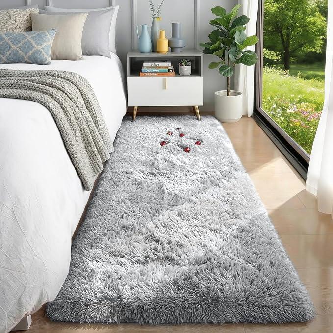 PAGISOFE Grey Runner Rugs for Hallway 2x6 Ft, Super Soft Fluffy Rug Home Decor Aesthetic, Fuzzy Plush Long Bedside Rugs, Plush Shag Carpet for Bedroom, Kids Room, Teen Dorm Nursery Room Decor