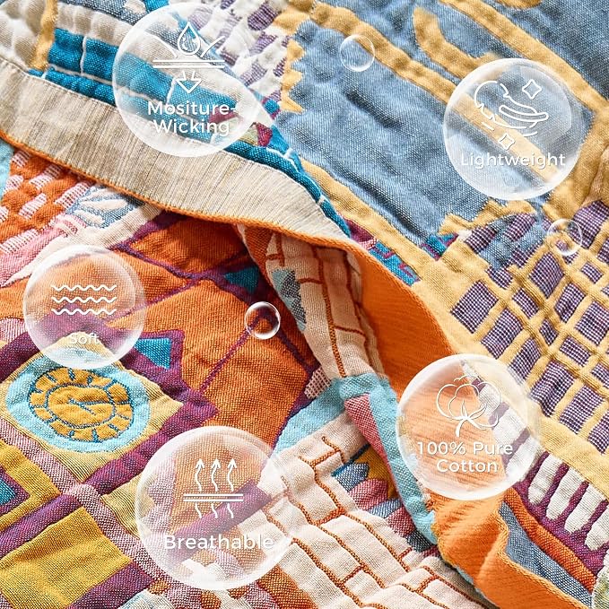 LUTBM Boho Throw Blanket for Bed 60"x80", All Season Cotton Couch Blankets | Reversible Classical Architecture Jacquard, All-Season Twin Lightweight Quilt, For Chair Sofa Bedroom Living Room Decor