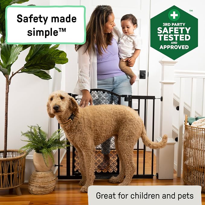 Ingenuity Decorative Panel Tall Baby Gate & Dog Gate, 28"-42" Wide, 30" Tall, Hardware or Pressure Mounted, Install on Top or Bottom of Stairs, Banister, or Doorway - Espresso