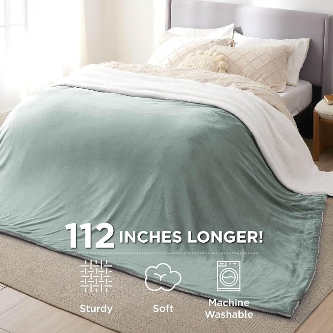 Bedsure GentleSoft Sherpa Fleece Cal King Blankets for Bed, Non-Heated, Thick and Warm Oversized Throw for Women and Men, Soft Fuzzy Plush Large Blanket for Winter, Sage Green, 112x98 Inches