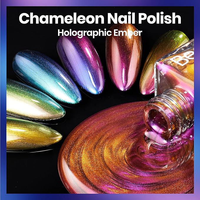 Beetles Chrome Nail Polish Set - Chameleon Holographic Ember 6 Colors Air Quick Fast Dry Metallic Nail Polish Long Lasting DIY Fingernail Art Home Salon Spring Gifts for Girls Women