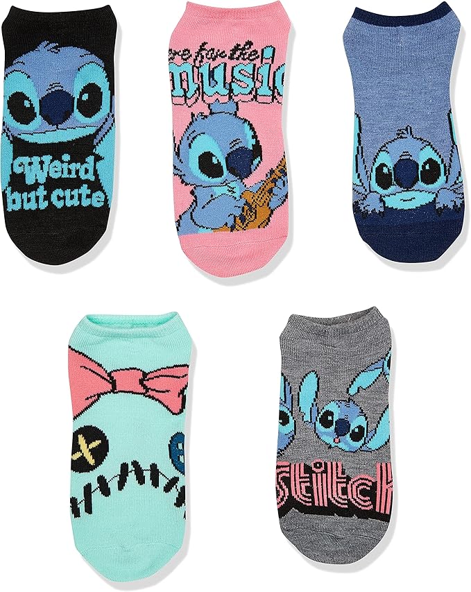 Disney Women's Lilo & Stitch 5 Pack No Show Socks