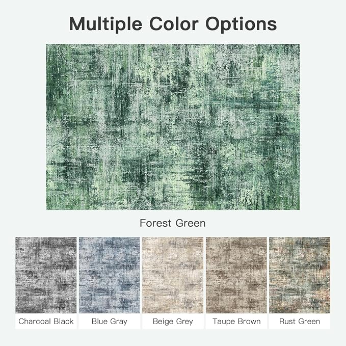 Lofus 5x7 Area Rug for Living Room, Abstract Washable Non-Slip Rugs, Green | Neutral Modern Carpet for Bedroom Dining Room Home Office Nursery, Stain Resistant Non-Shedding Foldable Indoor Rug