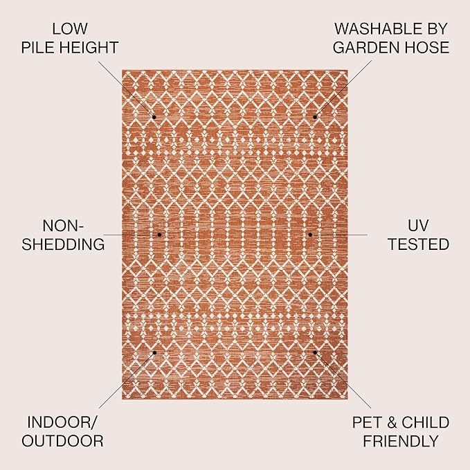 JONATHAN Y Moroccan Geometric Indoor Outdoor Area Rug 3X5 Orange/Cream, Ourika Textured Weave for Backyard, Patio, Porch, Easy-Cleaning, High Traffic, Pet-Friendly, Non-Shedding (SMB108P-3)