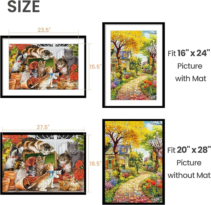 upsimples 20x28 Picture Frame Set of 5, Display Poster 16x24 with Mat or 50.8x71.1 cm Without, Wall Hanging 1000 Pieces Puzzles Frames, Black