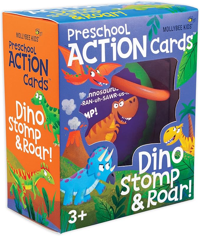 MOLLYBEE KIDS Dino Stomp and Roar, Toddler and Preschool Dinosaur Activity Cards, Gifts for 3, 4 Year Olds, Toddler Activities