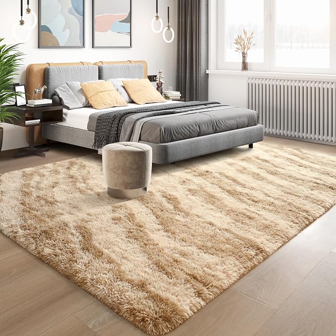 Tepook Fluffy Large Rugs for Living Room, Area Rug 6x9 Soft Carpet for Bedroom, Modern Shaggy Rug for Kids Boys Girls, Plush Indoor Nursery Home Decor Rug with Non-Slip Bottom, Beige Brown
