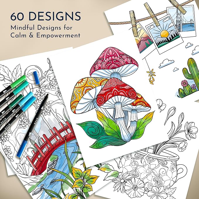 RYVE Coloring Books for Adults Relaxation - Set of 3 Stress Relief Coloring Book with Inspiring Quotes, Adult Coloring Book for Women, Easy Coloring Books for Adults, Stress Relief Gifts for Women