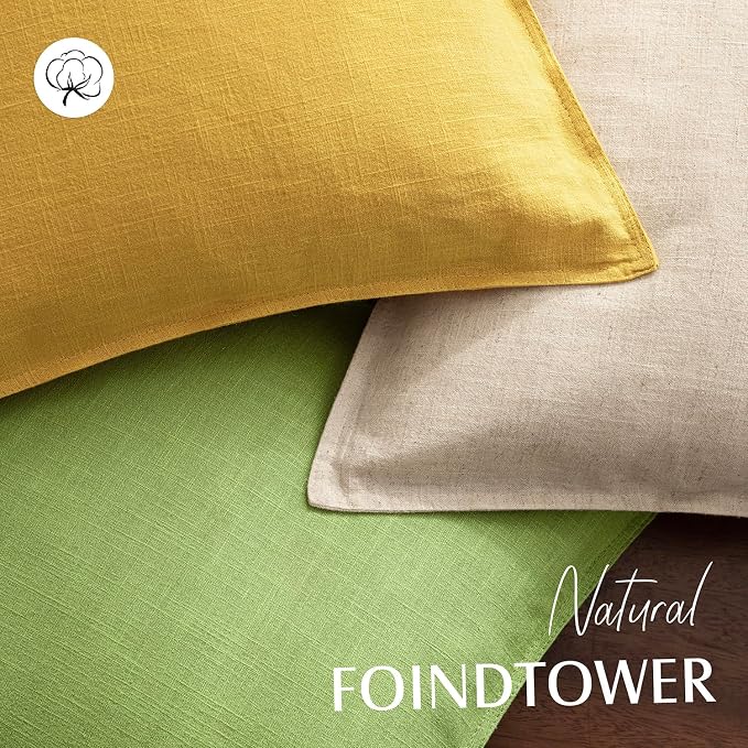 Foindtower Pack of 2, Decorative Linen Solid Throw Pillow Covers Soft Accent Euro Cushion Case Boho Farmhouse Pillowcase for Chair Couch Sofa Bedroom Living Room Home Decor 18 x 18 Inch Ginger Yellow