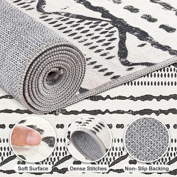 Nakagishi Boho 5x7 Area Rug Living Room Rugs Machine Washable Black | Soft, Pet & Kid Friendly, Carpet for Living Room/Bedroom/Office/Kitchen/Nursery, Daily Home Decor Stain Resistant Moroccan
