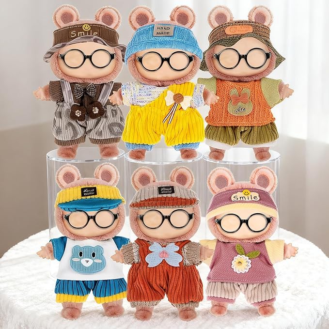ebuddy 6 Pack Doll Clothes Set for 17cm Plush Dolls - Charming Outfit Set Adorable Doll Clothing Collection (No Doll No Glasses)