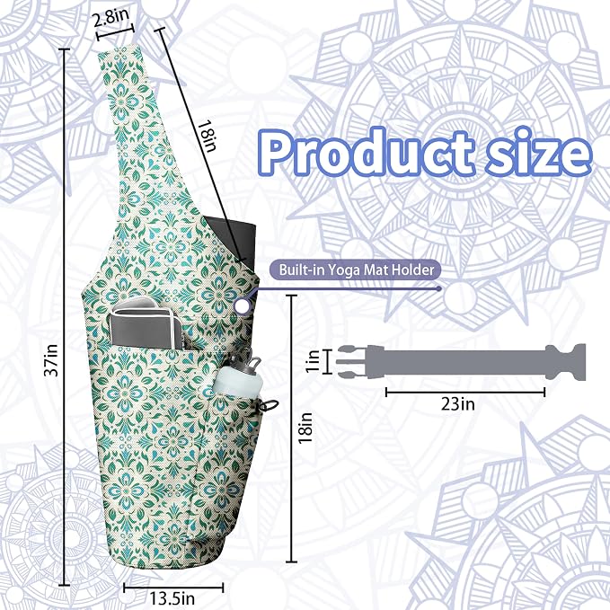 Yoga Bag for Women, Large Yoga Mat Bag Tote Carrier with Wet Dry Pocket, Water Bottle Holder & Adjustable Strap, Fits 1/2" Thick Yoga Mat for Gym, Pilates, Travel, Work
