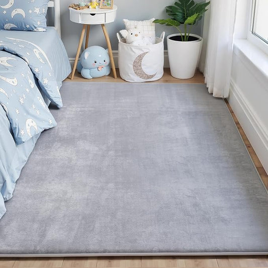 Thick Baby Play Mat for Floor,Padded Foam 59x39 Tummy Time Mat,Ultra Soft Support&Plush Feel Bedside Rugs,Non Slip for Toddler,Infants,Kids Play,Yoga,Baby Crawling (Light Grey)
