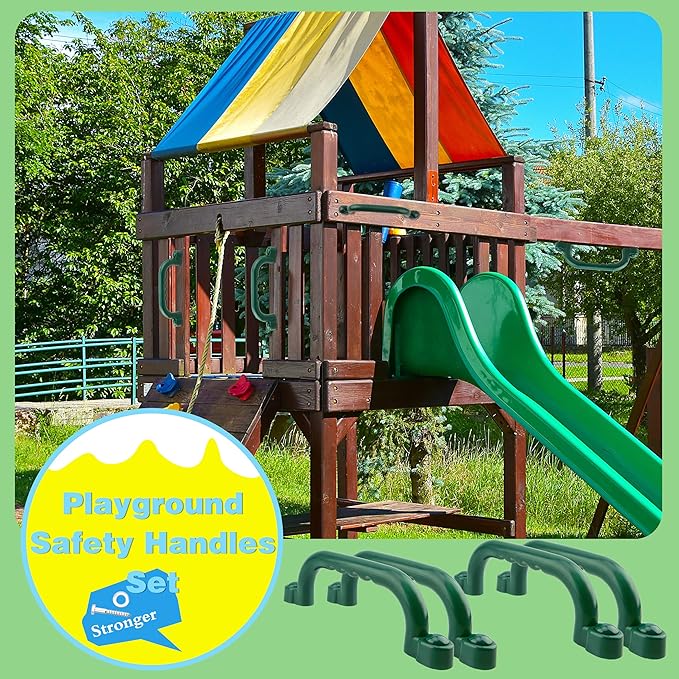 4 Pieces Kids Playground Safety Handles Playground Grab Handle Bars Playground Accessories Equipment for Kids Outdoor Playset Backyard Playhouse Tree House Jungle Gym (Green)