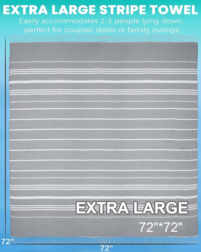 Antfuny Turkish Beach Towel Jumbo Extra Large XL XXL Big Oversized Giant Huge Thin Outdoor Picnic Accessories Airplane Travel Essentials Camping Gears Must Haves Yard Yoga Mat Grey