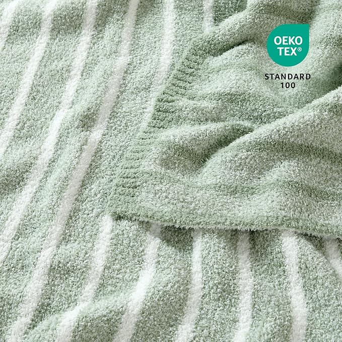Snuggle Sac Ultra Soft Throw Blanket, Sage Green, 50"x60" | Reversible, Cozy Knitted Ribbed, Fuzzy Knit Striped, For Couch, Sofa, Bed, Home Decor